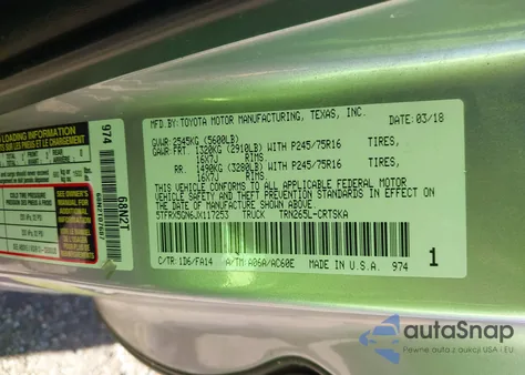 2018 Toyota Tacoma Sr из США, поврежденный, VIN 5TFRX5GN6JX117253